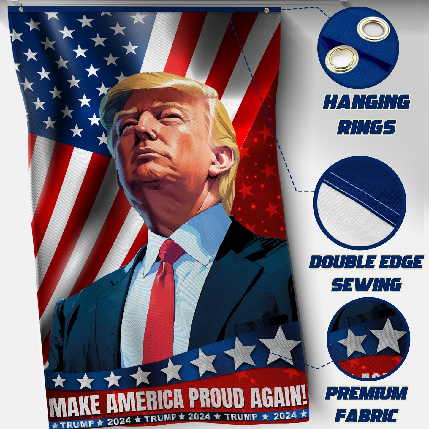 DecorX Trump 2024 Campaign Flag Double-Sided, Double Angle Banner - Make America Proud & Great Again Vertical/Horizontal Design 3x5 Feet