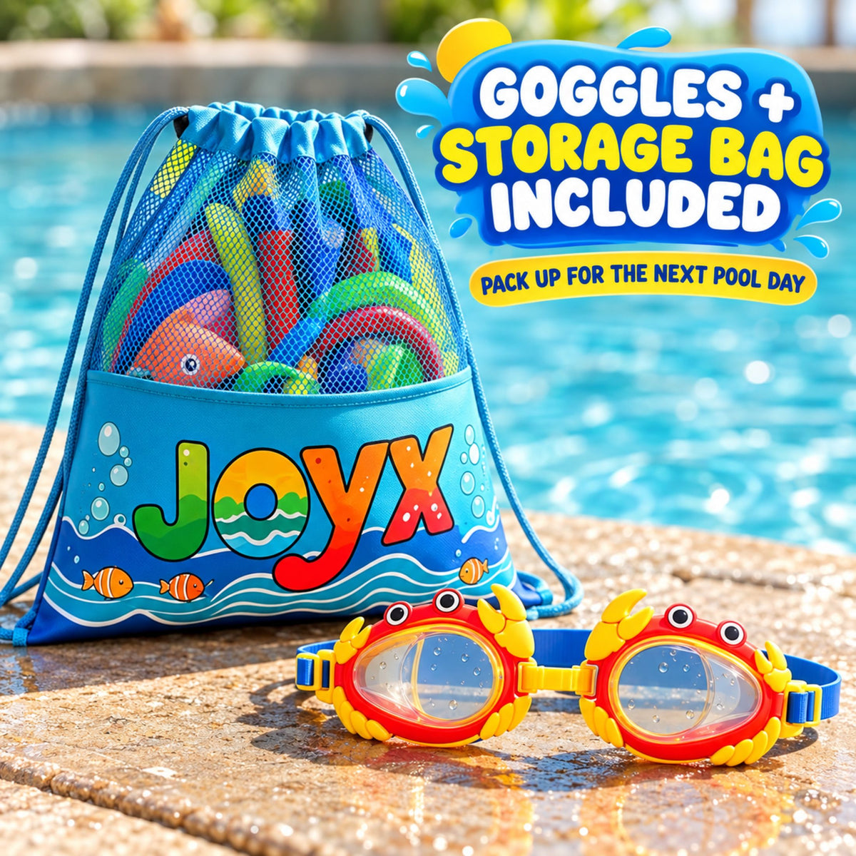 35-Piece Glow Pool Diving Toys Set with LED Cubes, Goggles & Bag