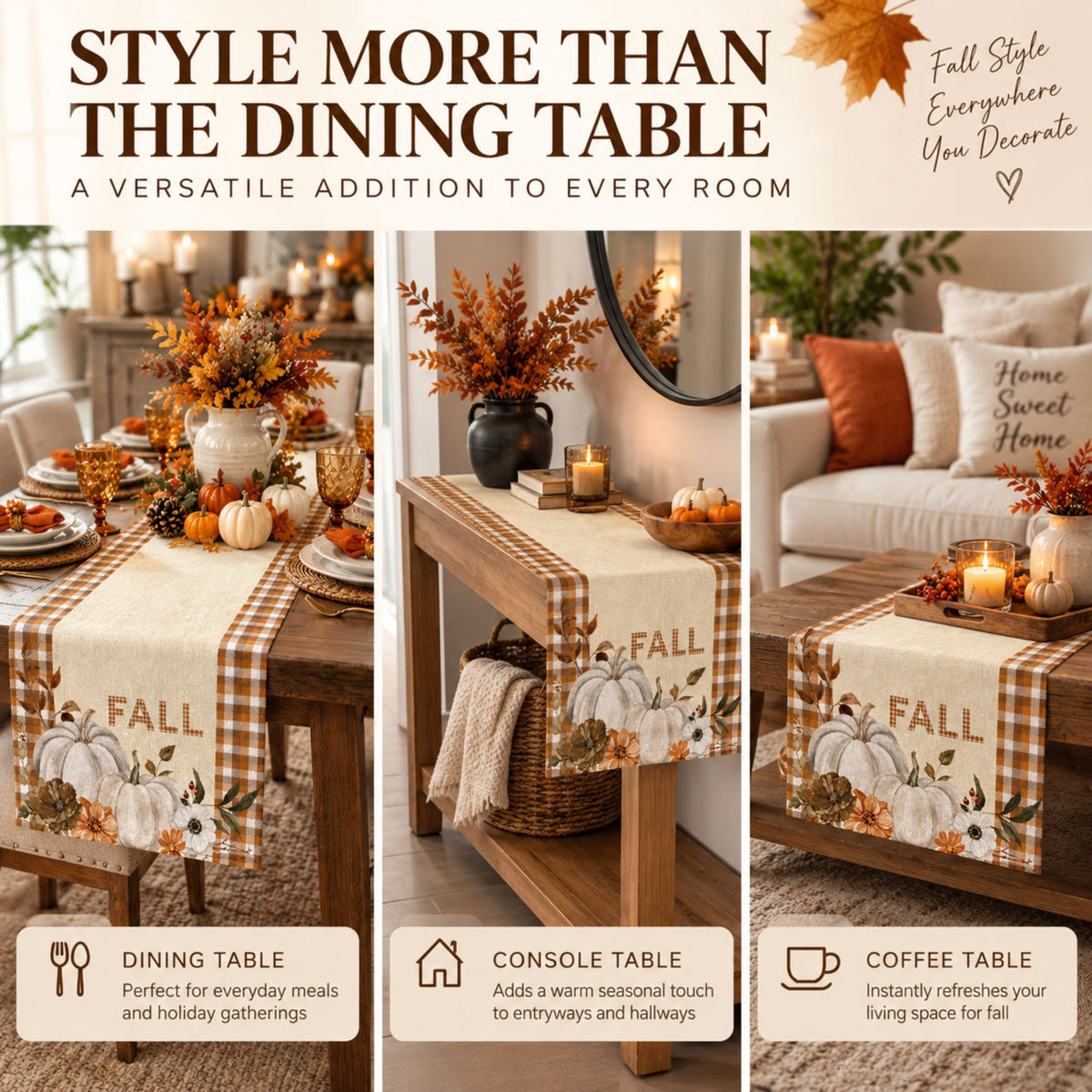 Fall Table Runner 14x72 | Pumpkin Thanksgiving Decor | DecorX