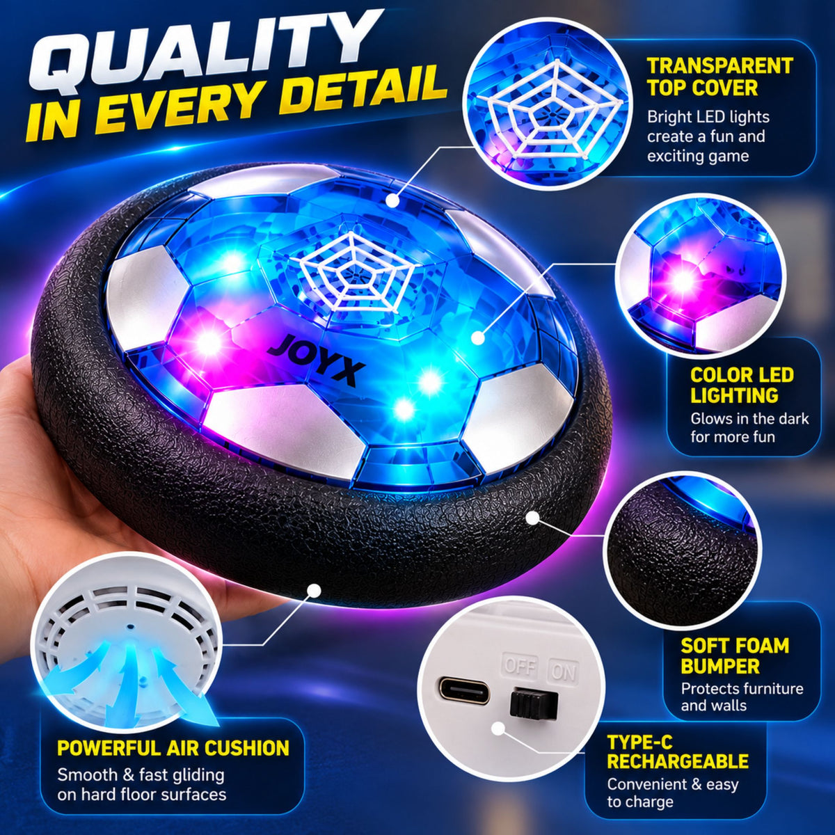 JoyX Rechargeable Light-Up Hover Soccer Ball 2-Pack