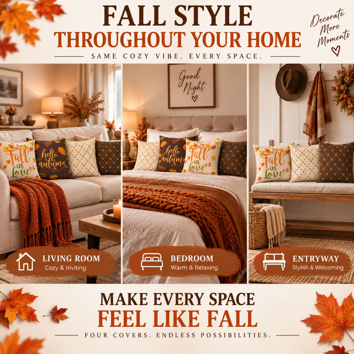 DecorX Fall Pillow Covers Set of 4 – 18x18 Autumn Decor