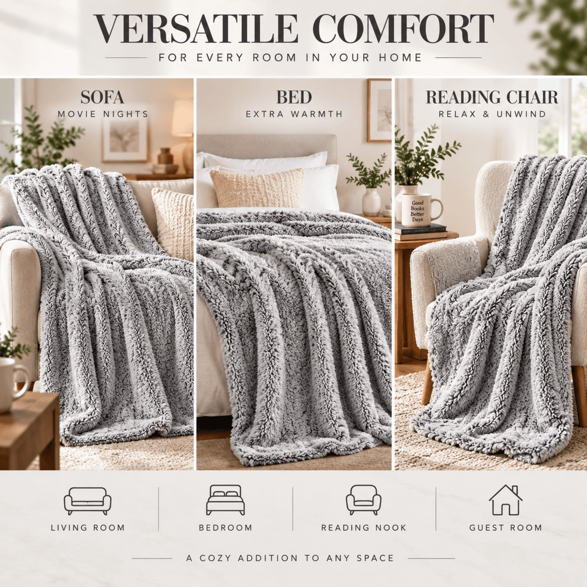 DecorX Gray Flannel Fleece Throw Blanket – 50 x 60 in
