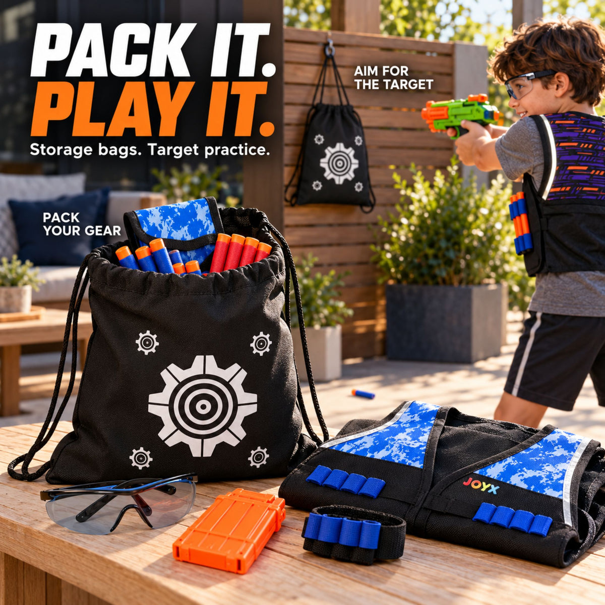 JoyX 2-Player Dart Reflective Tactical Vest Set with Glow-in-the-Dark Darts