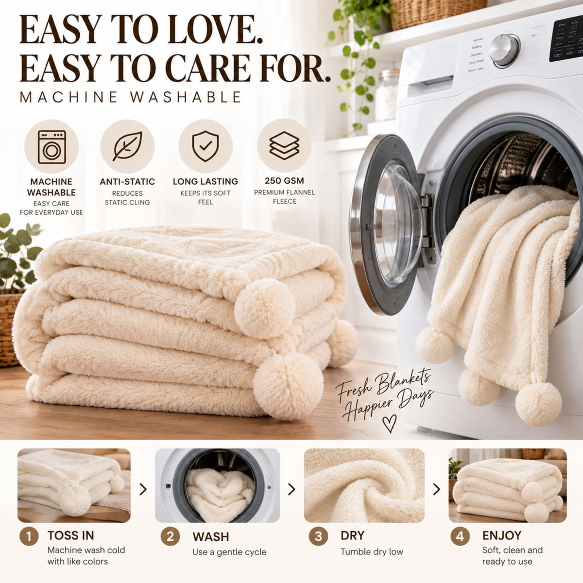 DecorX Ivory Flannel Fleece Throw Blanket – 50x60