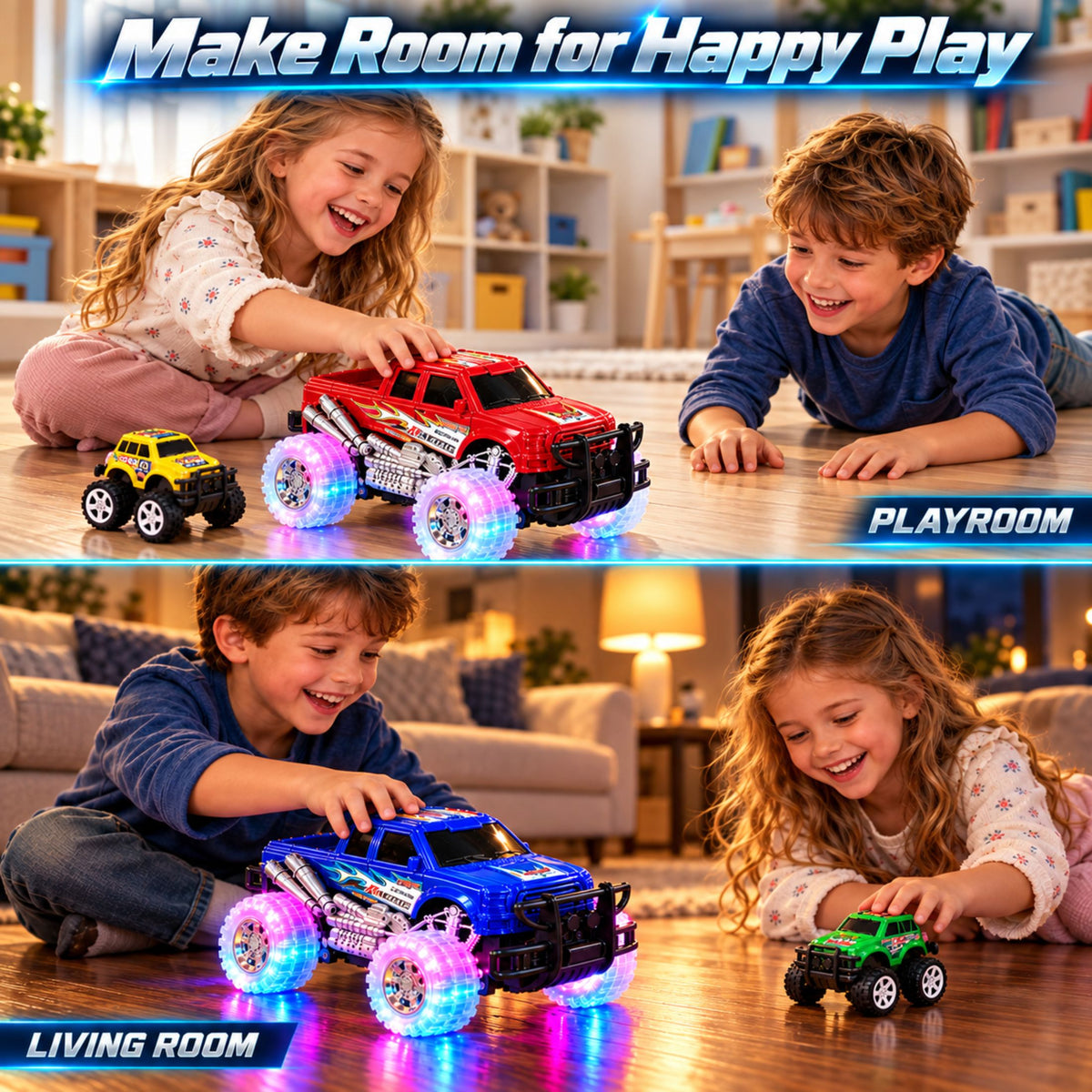 Light Up Monster Truck Toy Set – 4 Pack
