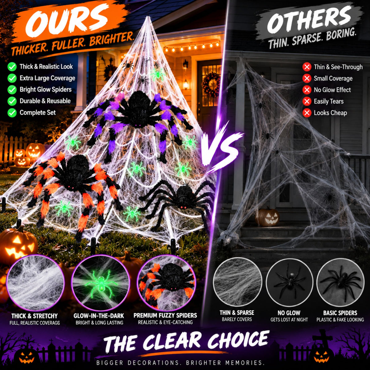 23 FT Giant Halloween Spider Web Set with Spiders | JoyX