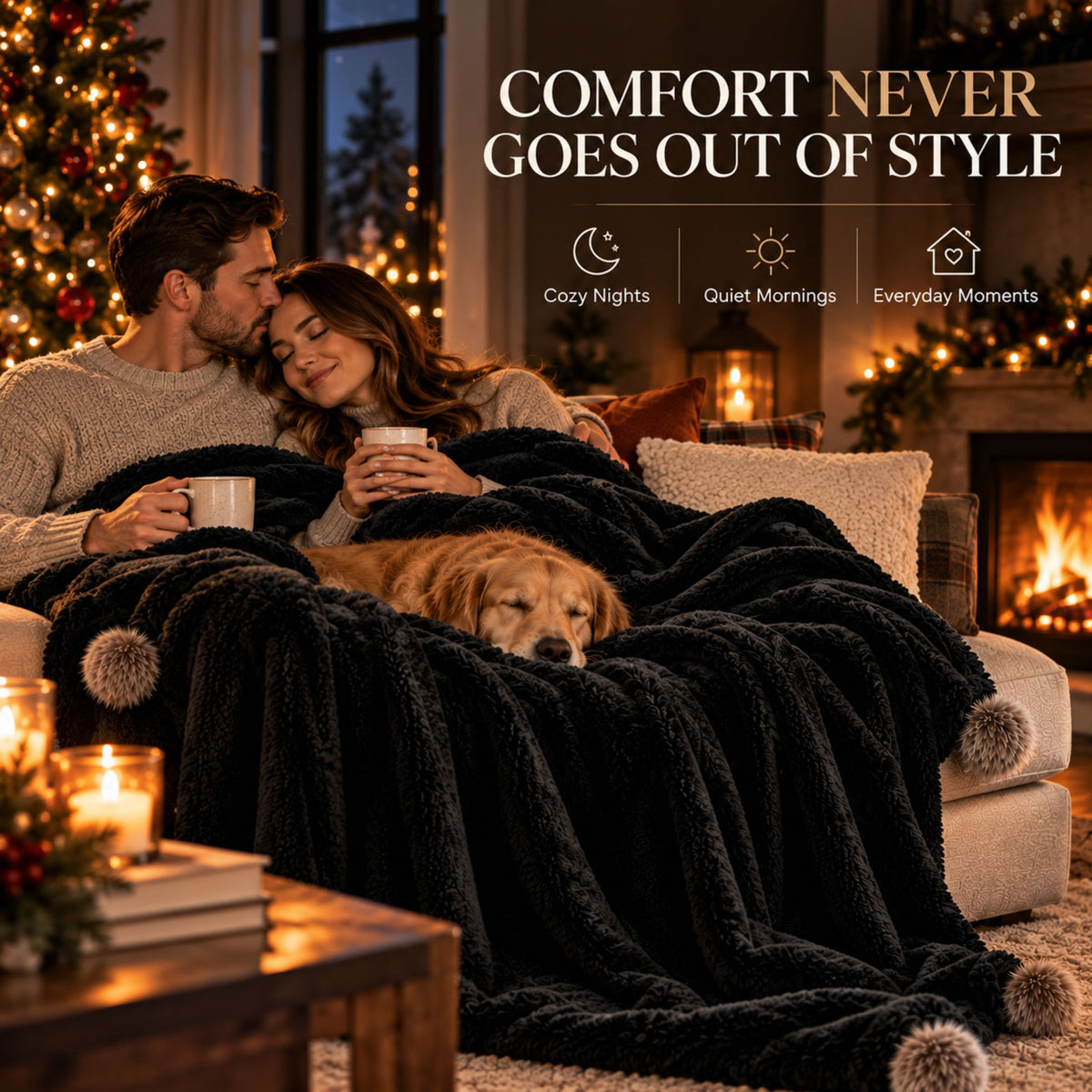 DecorX Black Flannel Fleece Throw Blanket – 50x60