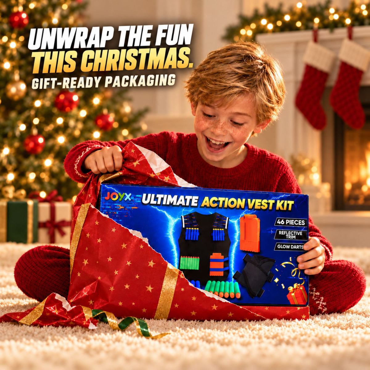 JoyX Kids Dart Vest Set with Glow-in-the-Dark Darts