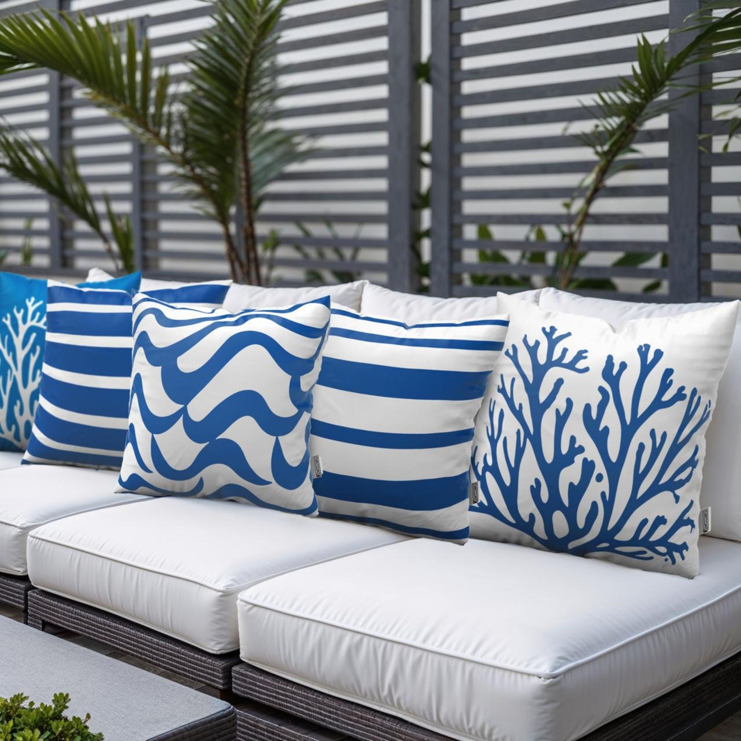 DecorX 5-Pack 18x18 Blue & White Outdoor Pillow Covers – Coastal Waterproof Set