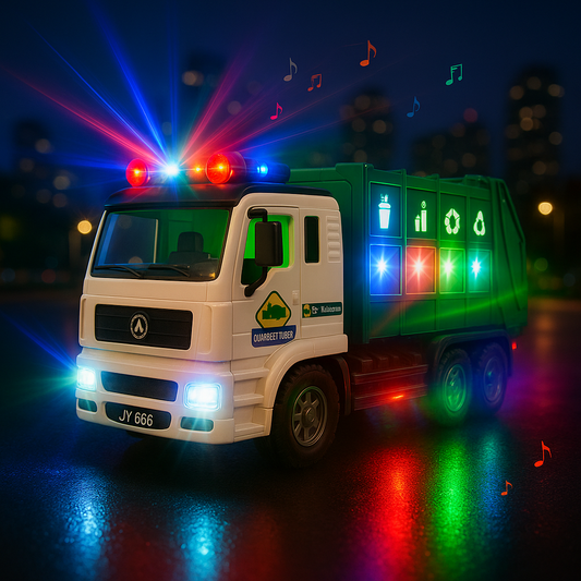 Garbage Truck Toy 4D Lights & Sounds - Battery-Powered Bump & Go Action, Kids Sanitation Vehicle with Realistic Stickers