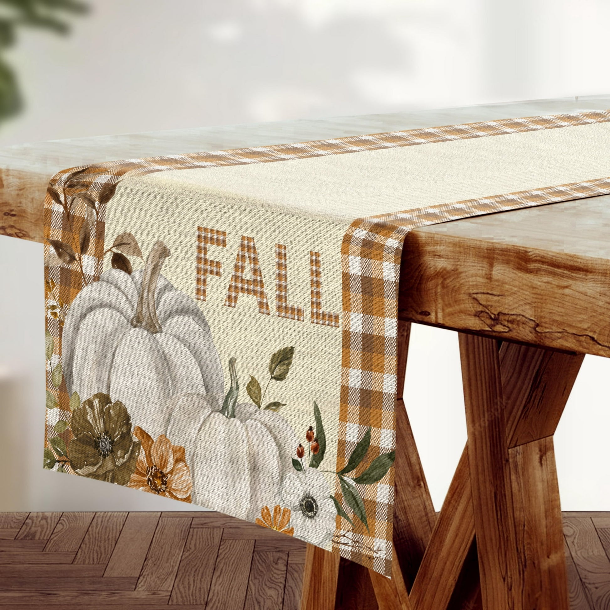 Fall-Themed Pumpkin and Plaid Table Runner by DecorX - Home Decor