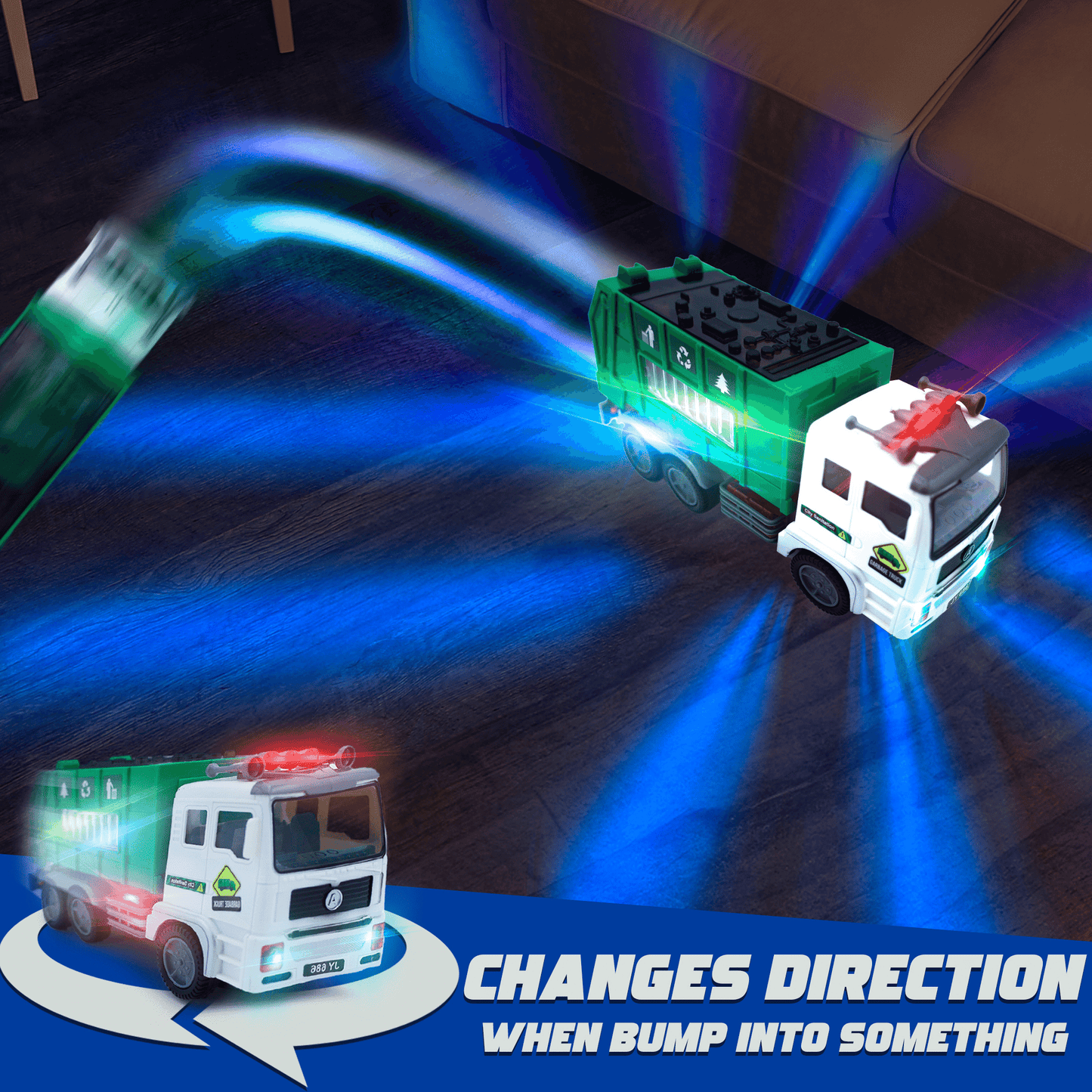 Garbage Truck Toy 4D Lights & Sounds - Battery-Powered Bump & Go Action, Kids Sanitation Vehicle with Realistic Stickers