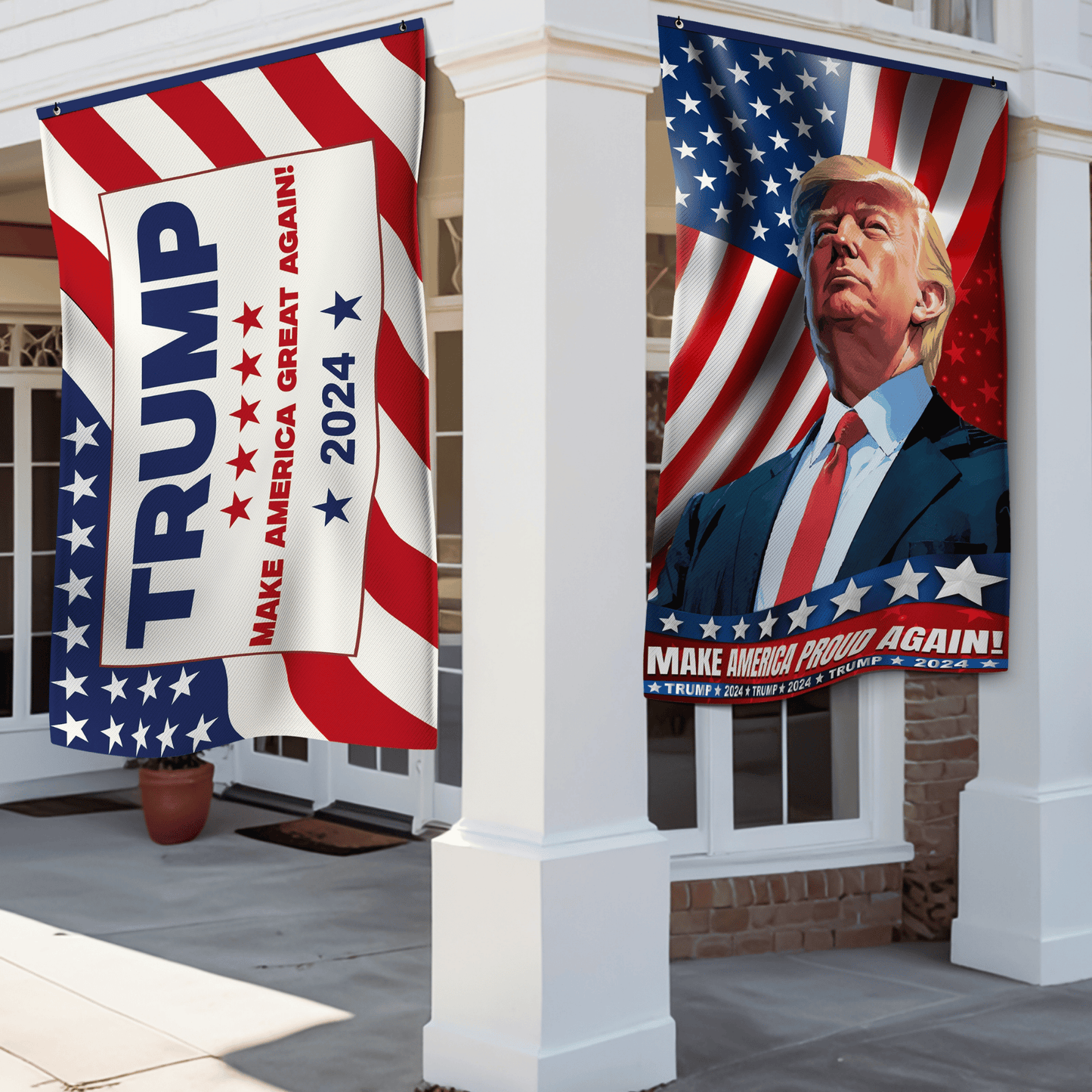 DecorX Trump 2024 Campaign Flag Double-Sided, Double Angle Banner - Make America Proud & Great Again Vertical/Horizontal Design 3x5 Feet