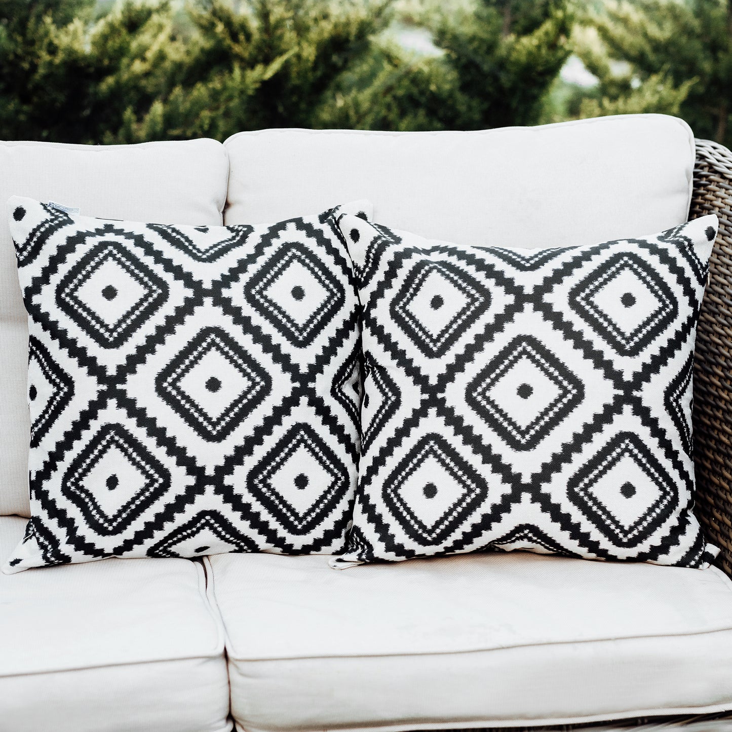 DecorX Outdoor Pillow Covers 2 Pack Geometric Patio Decorative Accent Throw Pillow Covers,  Black and White