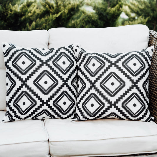 DecorX Outdoor Pillow Covers 2 Pack Geometric Patio Decorative Accent Throw Pillow Covers,  Black and White