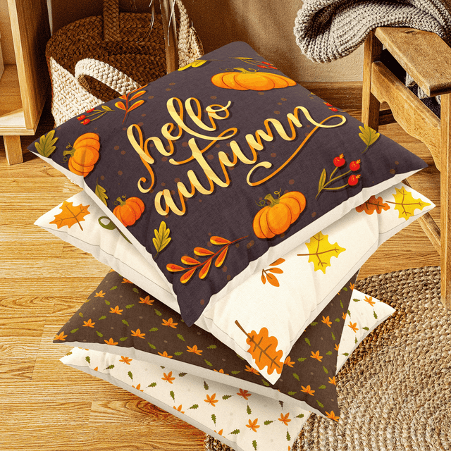 Warmth for Your Home: DecorX Rustic Fall Pillow Covers, Set of 4, 18x18, Autumn Leaf & Pumpkin Art