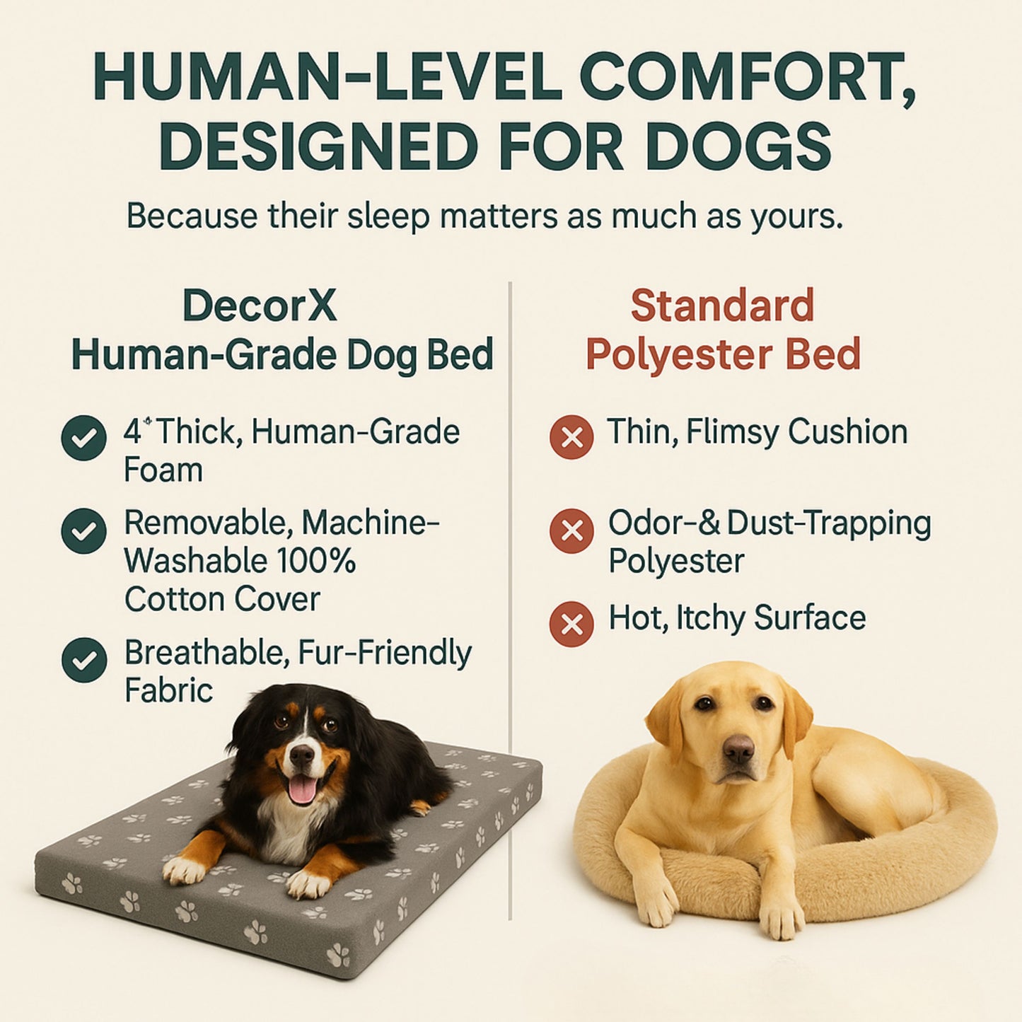 DecorX Human Dog Bed — 60” x 30” Orthopedic Mattress with 100% Cotton Fitted Sheet (Gray)