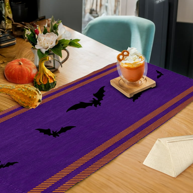 Eerie Halloween Decor - DecorX Spooky Gnome and Bats Table Runner - 14x72 Inch