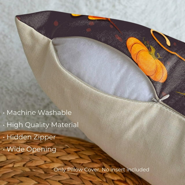 High-Quality, Machine Washable Fall Pillow Covers, Autumn Leaf & Pumpkin, Hidden Zipper & Wide Opening