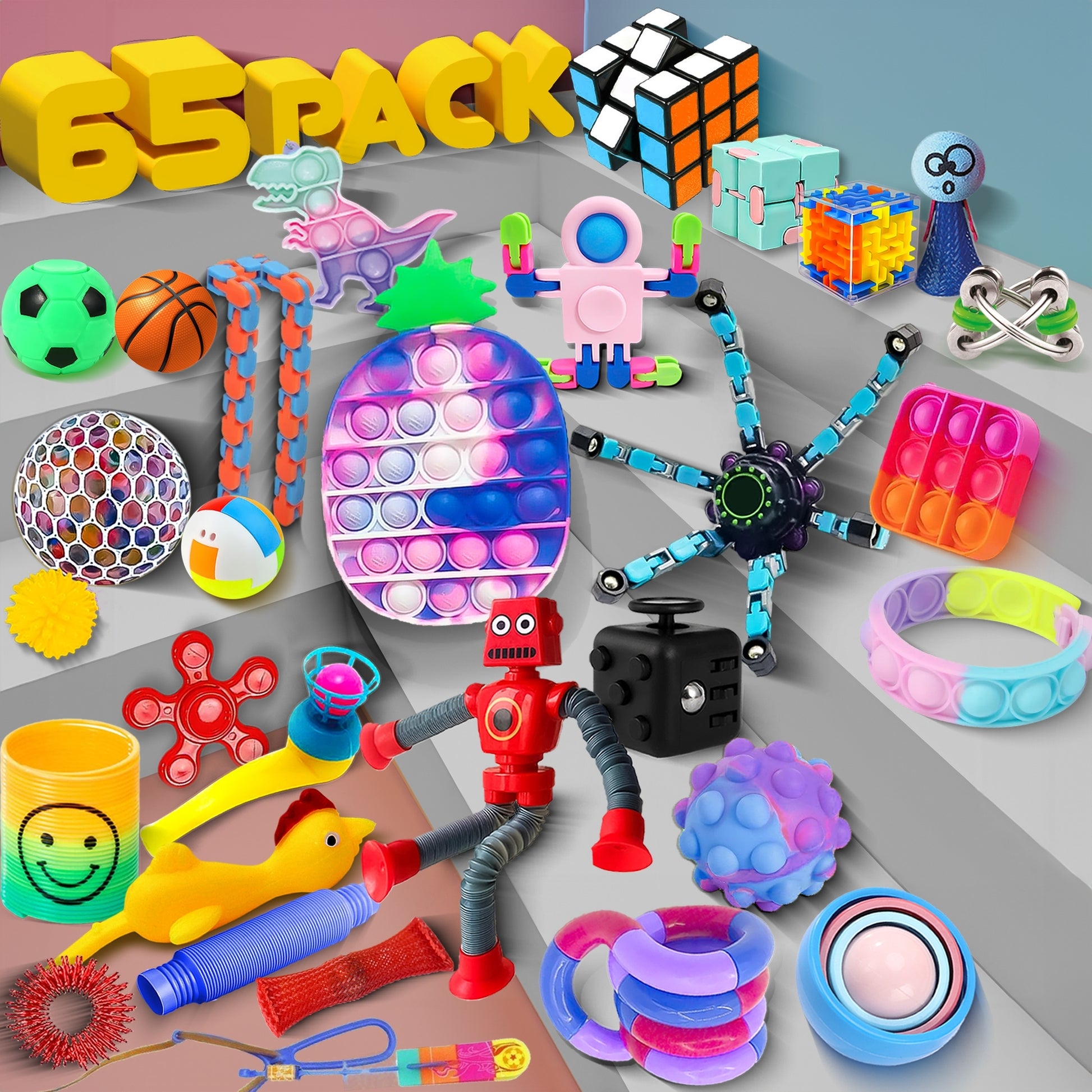 JoyX 65-Piece Sensory Fidget Toy Set for Kids and Adults