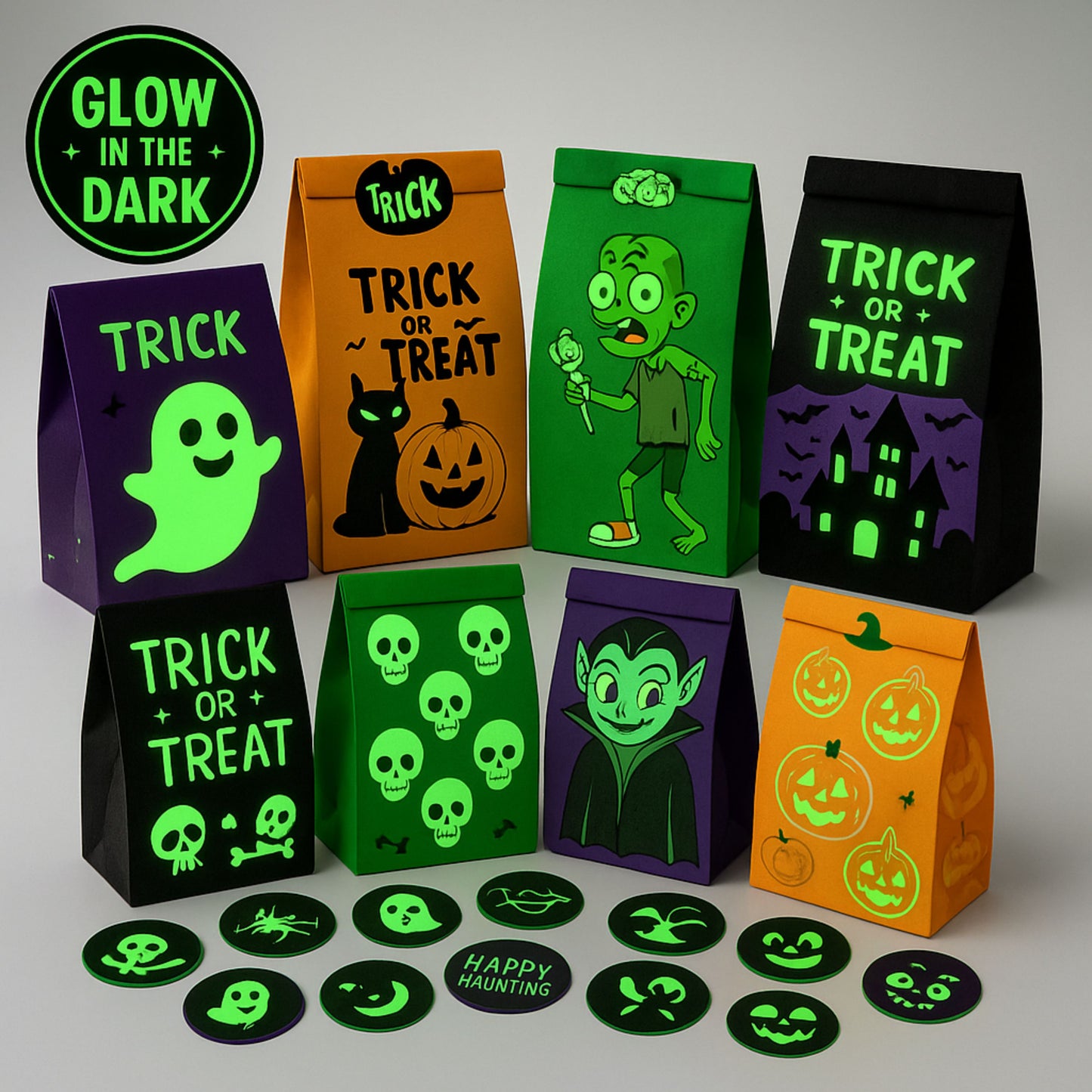 Halloween Candy Bags Glow-in-the-Dark Trick or Treat Bags | Party Supplies (48-Pack)