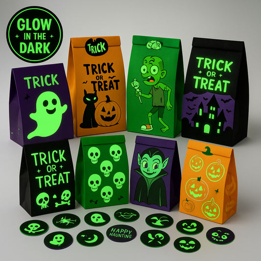 Halloween Candy Bags Glow-in-the-Dark Trick or Treat Bags | Party Supplies (48-Pack)