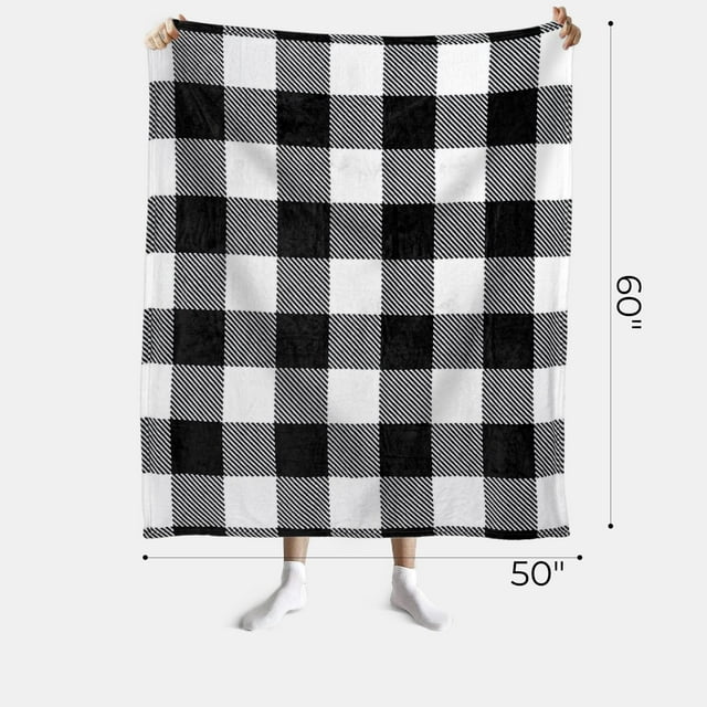 Black and White Throw Blanket with Herringbone Pattern
