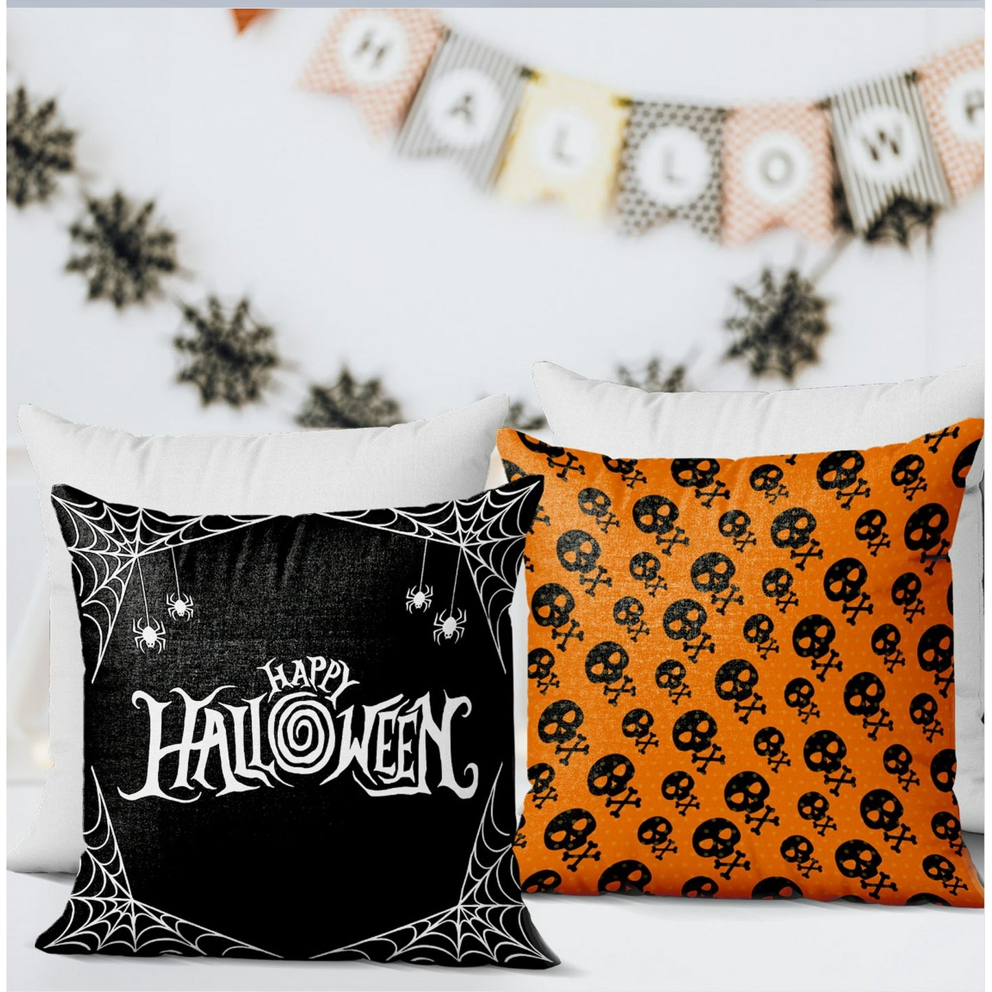 Halloween throw pillow with spider web design