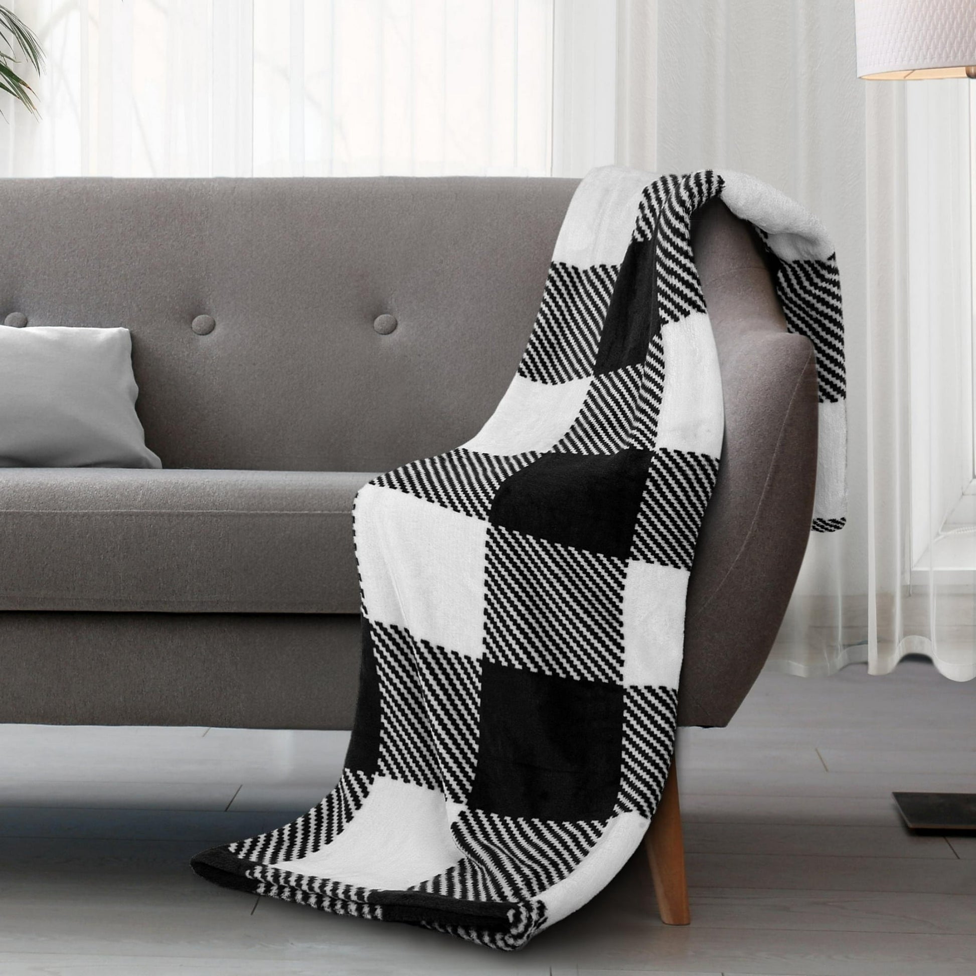Throw Blanket with Black and White Geometric Design