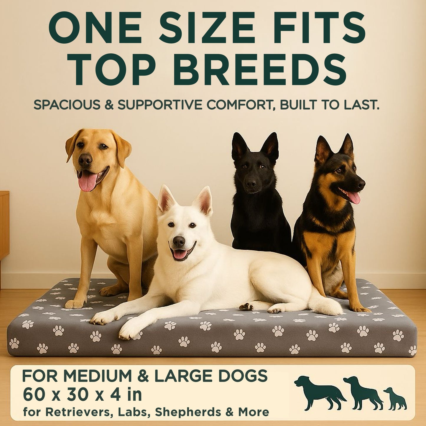 DecorX Human Dog Bed — 60” x 30” Orthopedic Mattress with 100% Cotton Fitted Sheet (Gray)