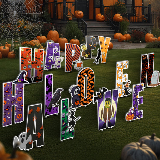 Happy Halloween 14-Piece Yard Sign Set Spooky Outdoor Decor