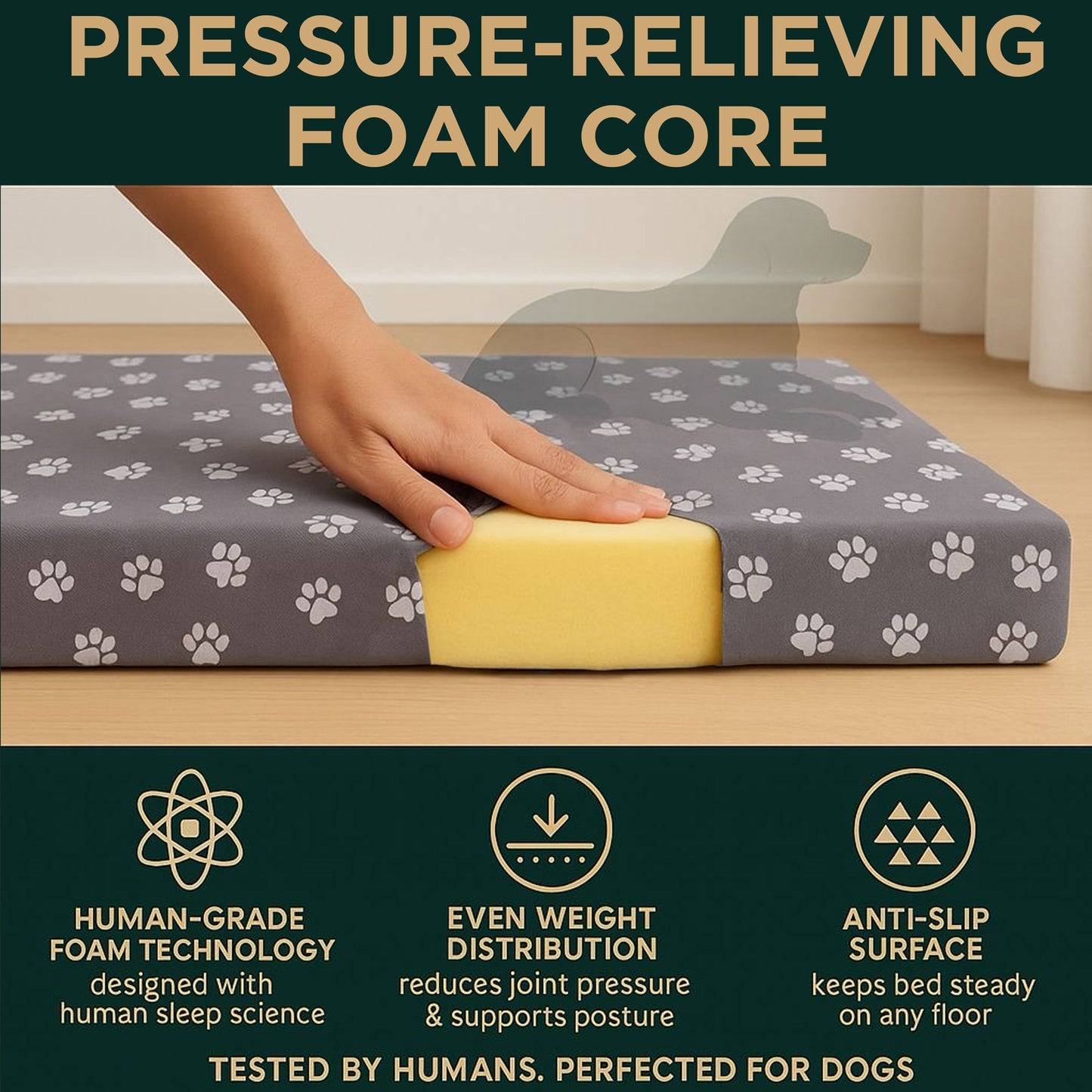 DecorX Human Dog Bed — 60” x 30” Orthopedic Mattress with 100% Cotton Fitted Sheet (Gray)