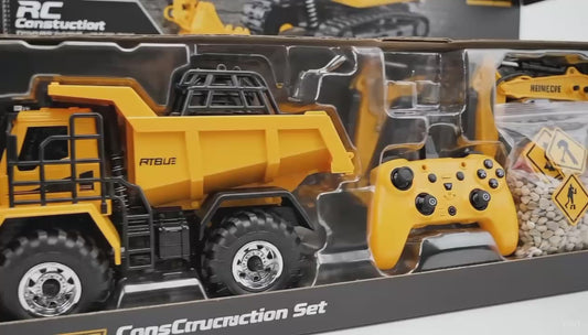 RC 2-in-1 Truck & Excavator Set – Rechargeable STEM Construction Toy with LED Lights & Glow-in-the-Dark Stones