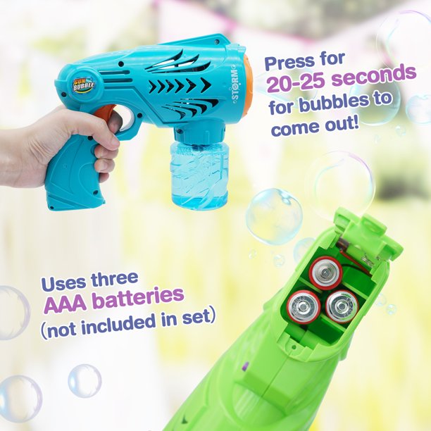 2 Bubble Guns with 2 Bottles Bubble Refill Solution