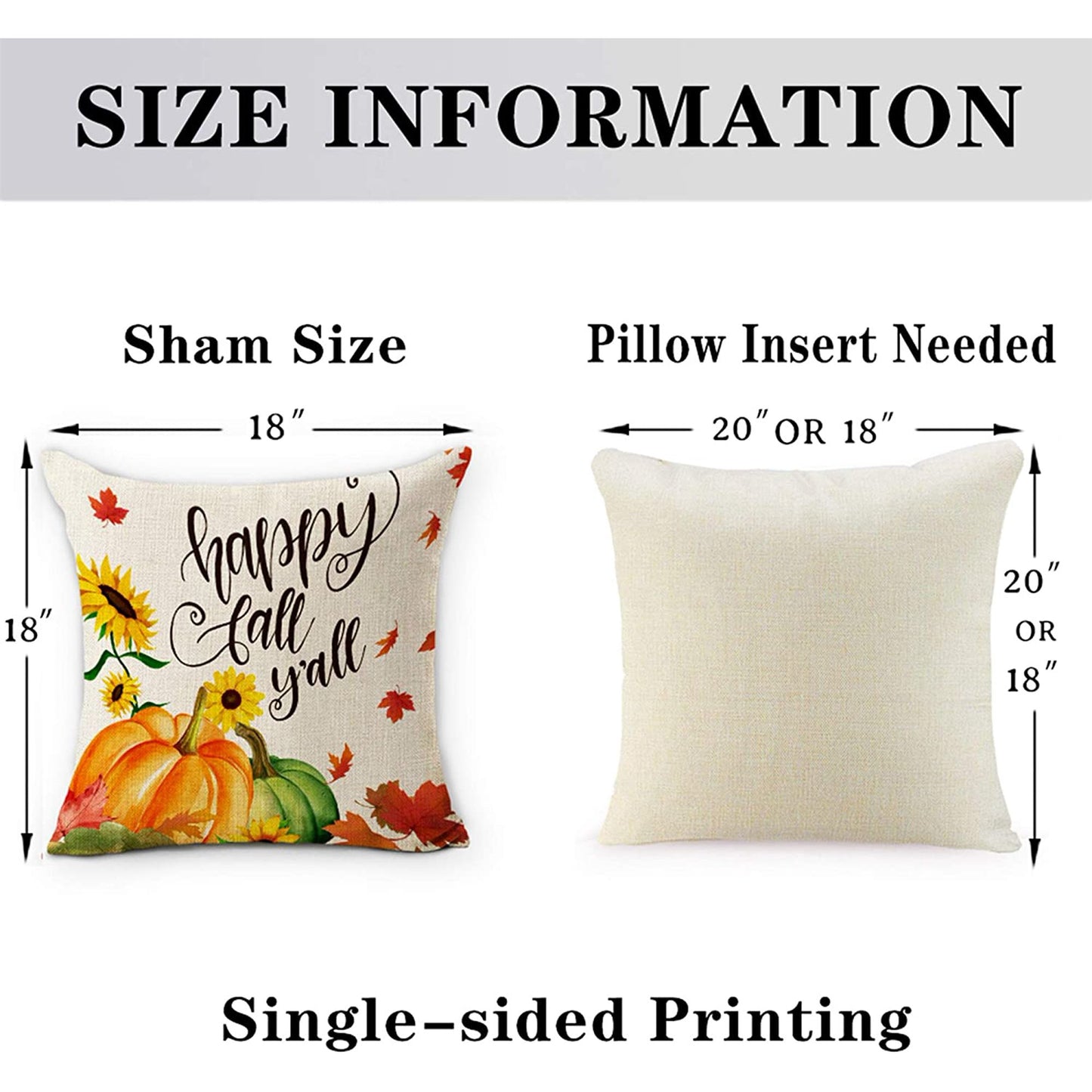 Premium Linen Farmhouse Pillow Covers - Set of 4, 18x18 Inch, Autumn Pumpkin & Sunflowers