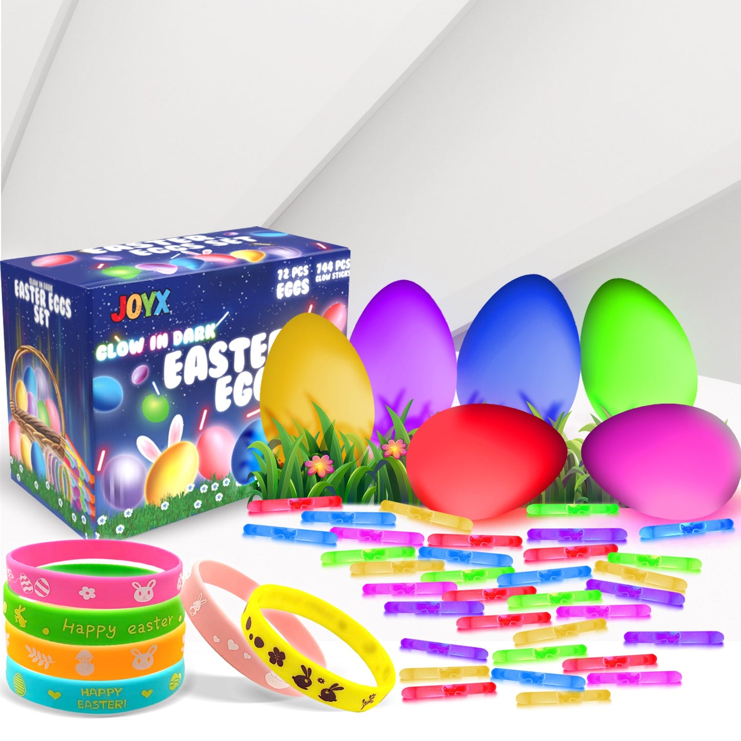 Glowing Easter Eggs with Glow in the Dark Sticks