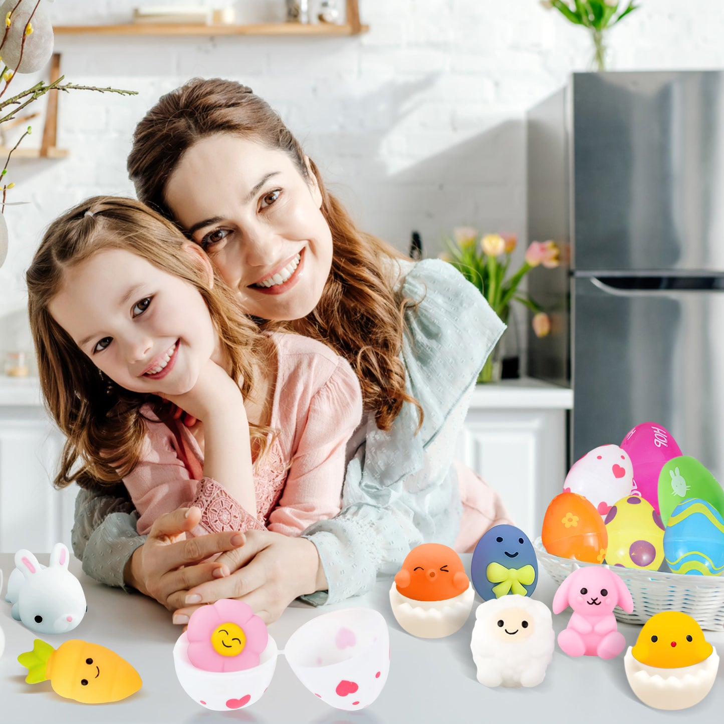 JoyX Easter Eggs Filled Mochi Squishy Toys (12 pcs) for Stress Relief & Party Favors