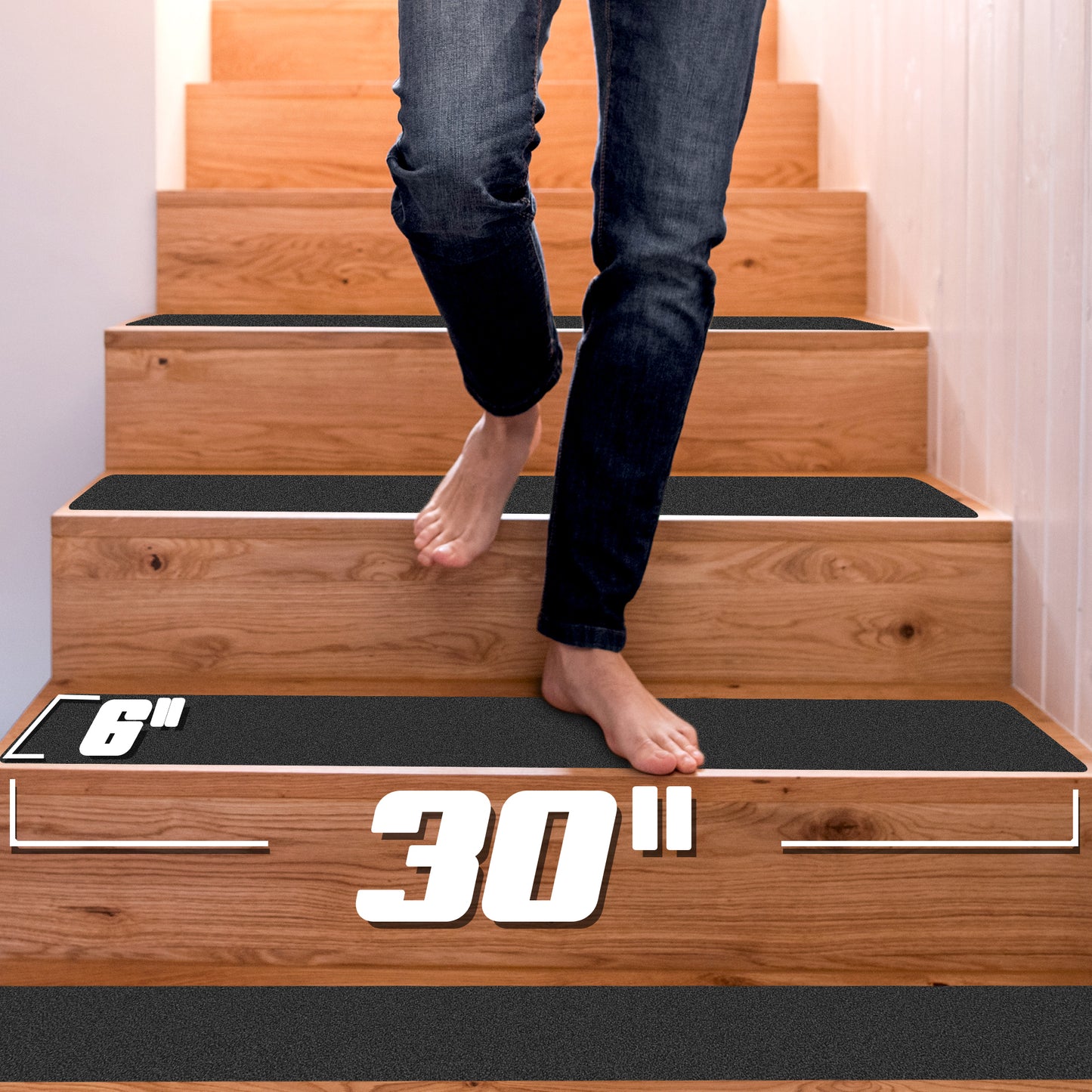 Pre Cut Stair Treads Non Slip Outdoor Tape Black Ideal for Garage Porch Indoor & Outdoor with Roller