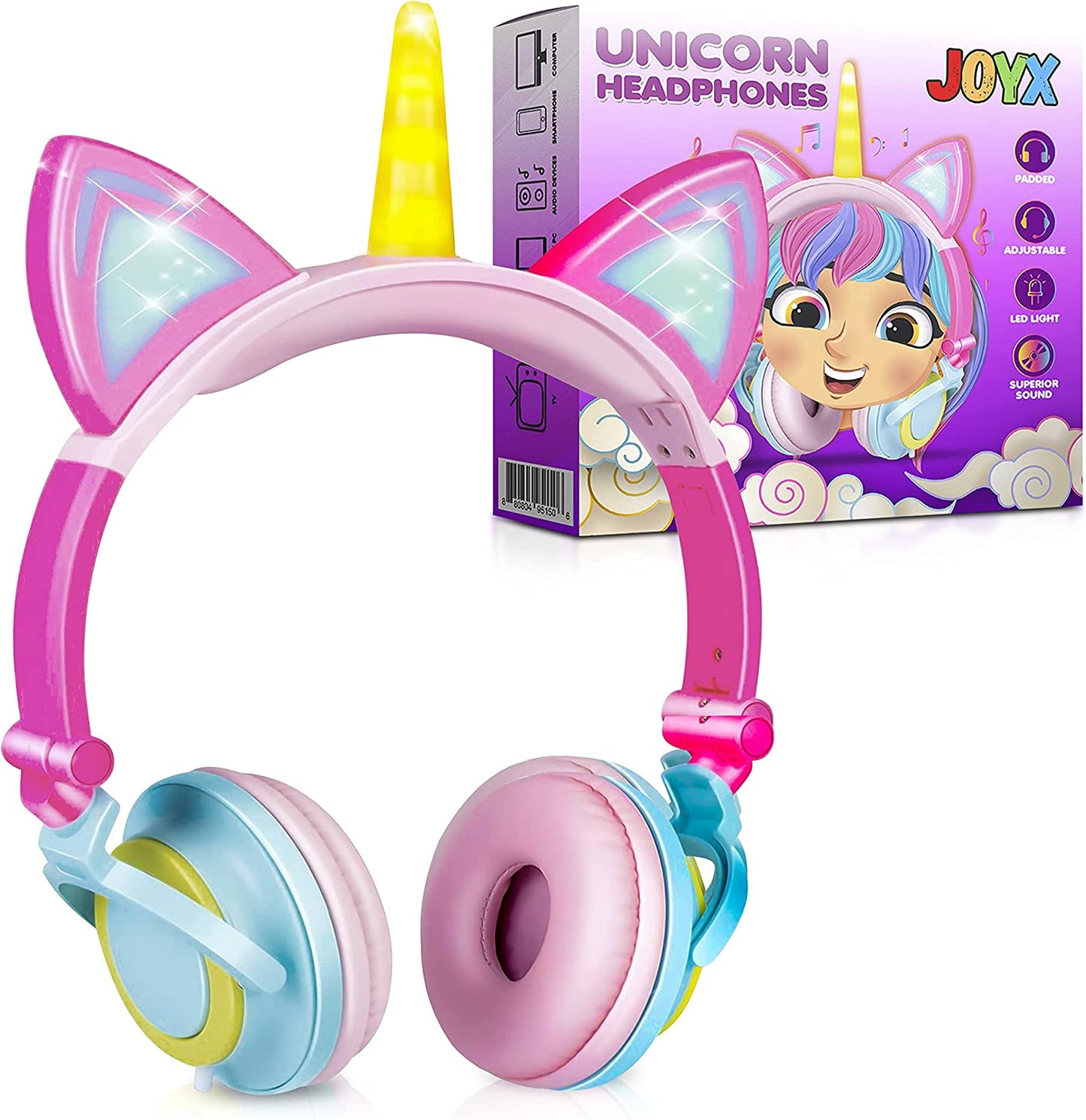 LED Unicorn Kids Headphones - Foldable Cat Ear Design for Girls School Essentials