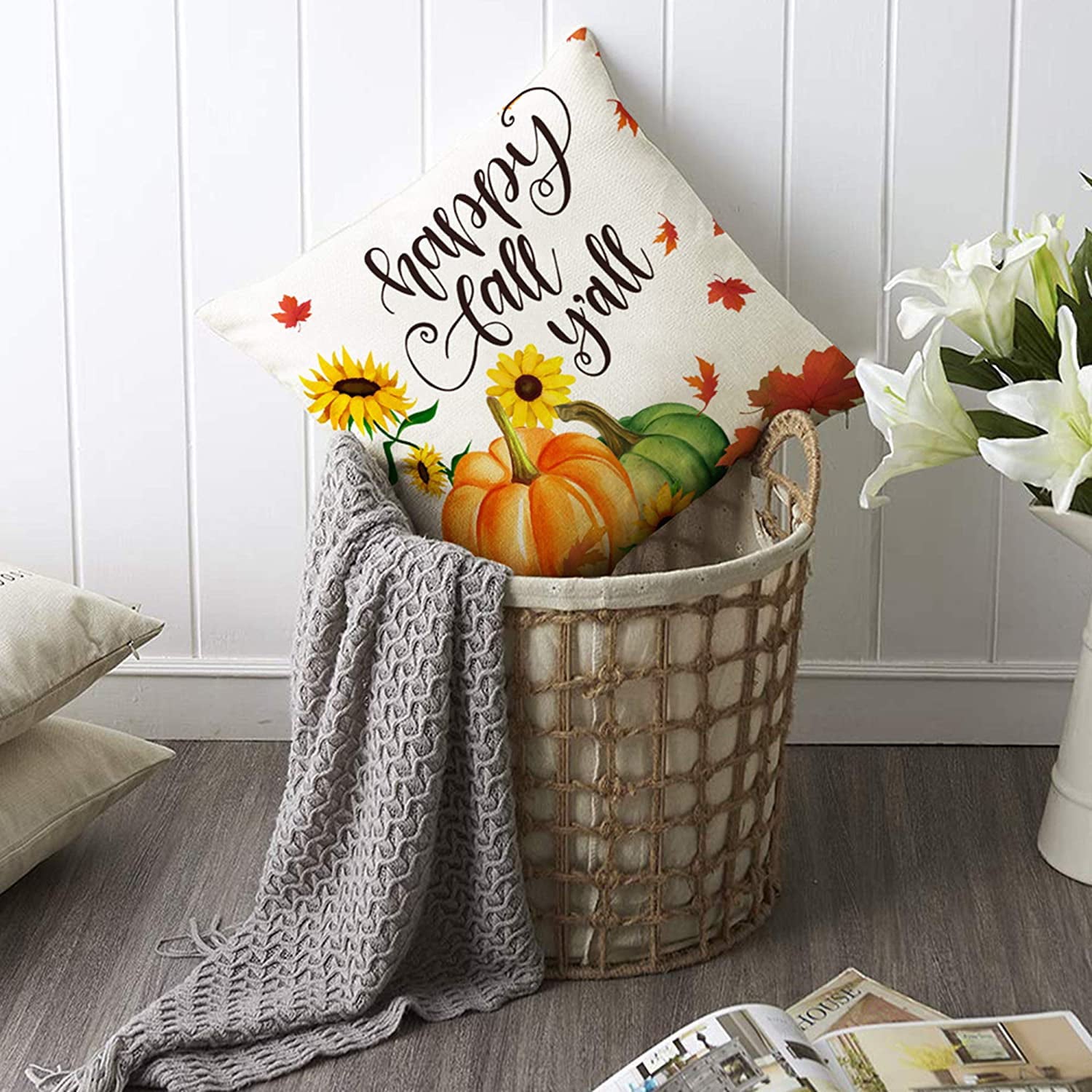 Warmth and Elegance: DecorX Pillow Covers Set of 4, Depicting Autumn's Bounty - Pumpkins & Sunflowers
