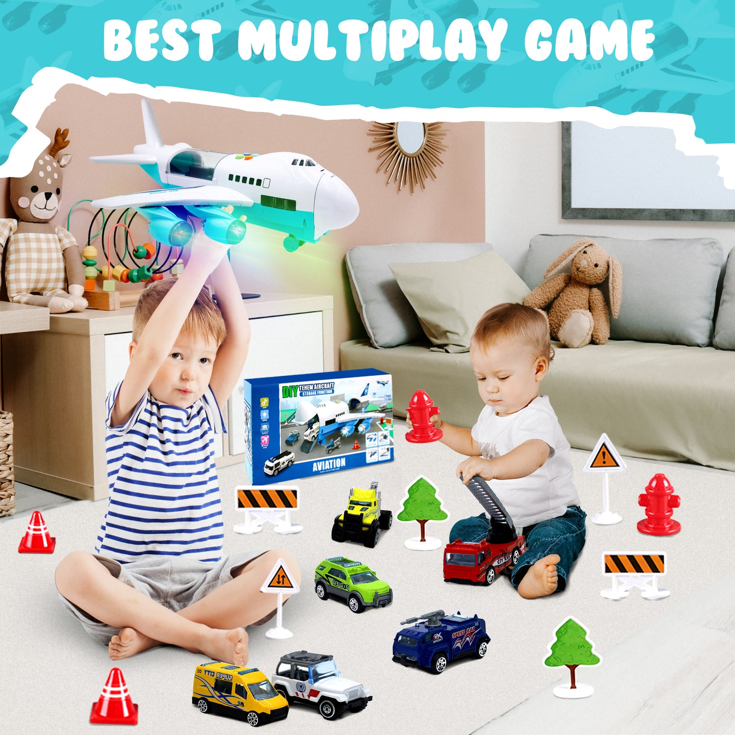 Child imagining flight adventures with JoyX airplane toy set