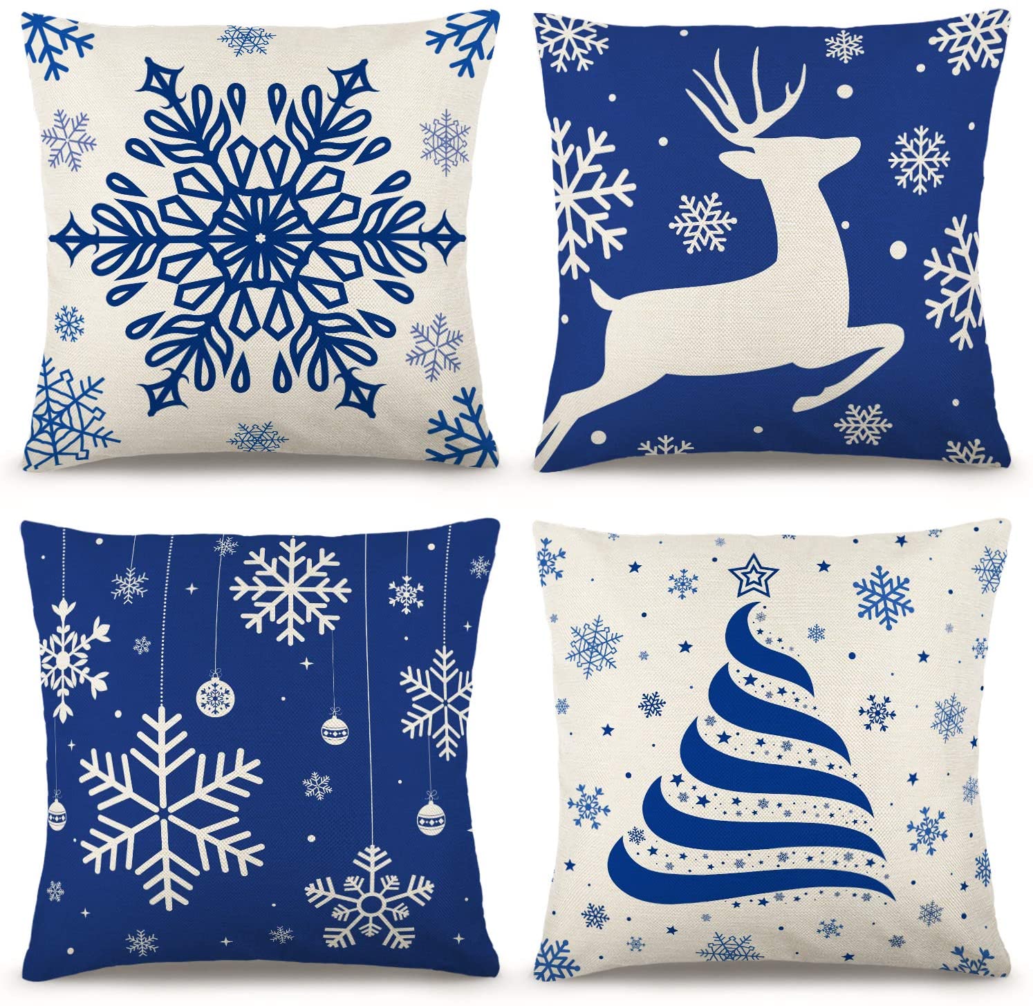 Blue snowflake throw pillow cover