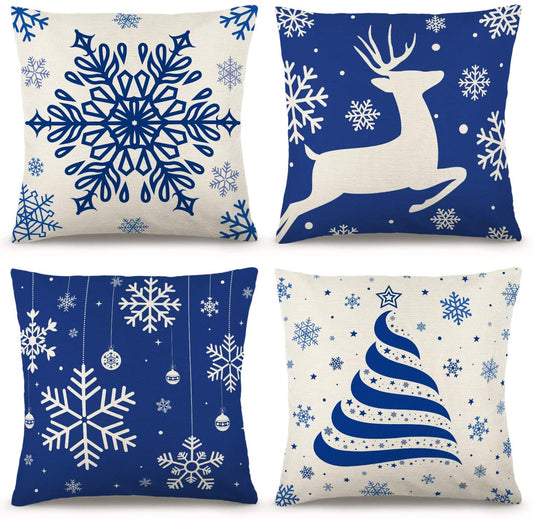 Blue snowflake throw pillow cover