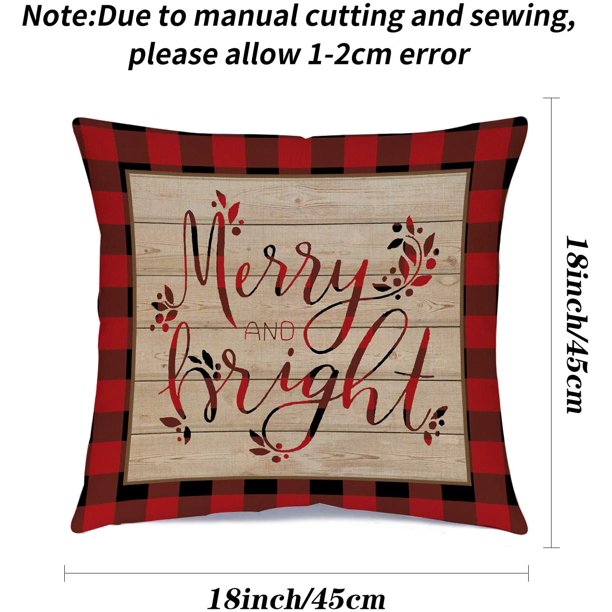 “Christmas Plaid” throw pillow cover with red and black plaid border