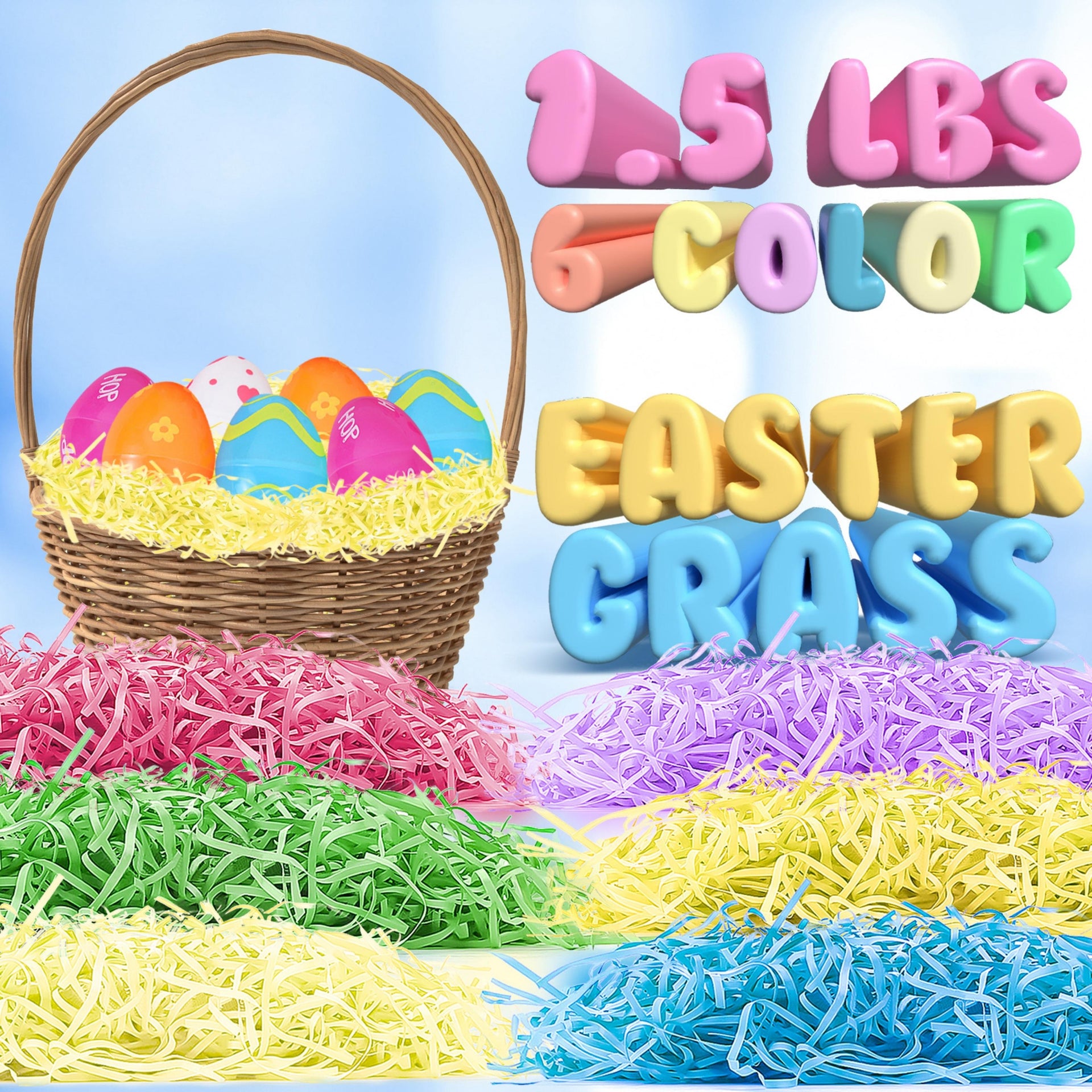 Easter Grass Recyclable Paper Shred (Pink, Yellow, Green) for Easter Eggs  Hunt, Easter Basket Grass Filler/Stuffers, Easter Theme Party Decoration